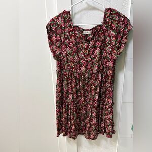 Natural Life Burgundy and Green Floral Dress